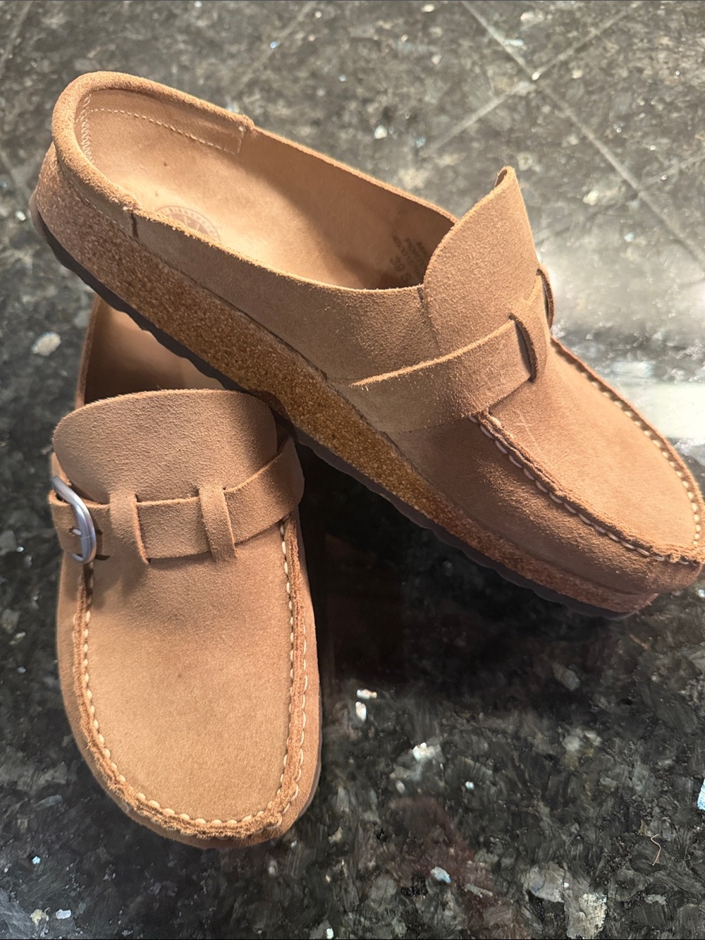 Birkenstock Women’s Suede Slip-On “Buckley” Loafers in color “Tea”